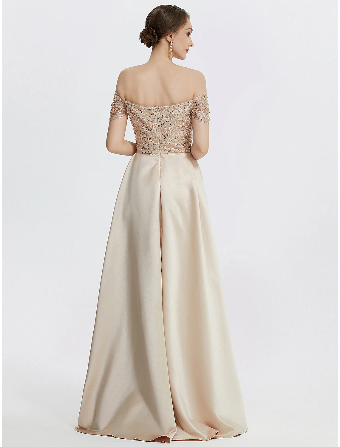 Etuikleid/Säulenkleid Abendkleid Elegantes Kleid Formal Bodenlang Kurzarm Schulterfrei Pailletten mit Glitzer Falten Schlitz
