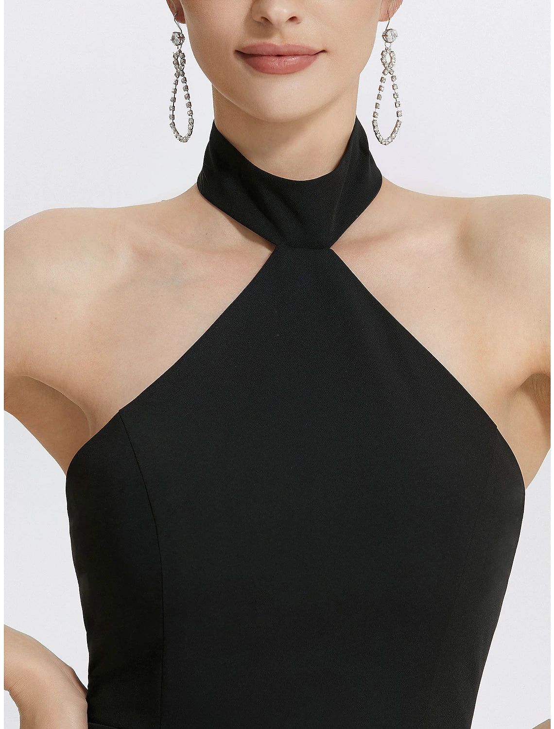 Etuikleid/Säulenkleid Abendkleid Schwarzes Kleid Hochzeitsgast Ballkleid Bodenlang Ärmellos Neckholder Stretchstoff mit Rüschen