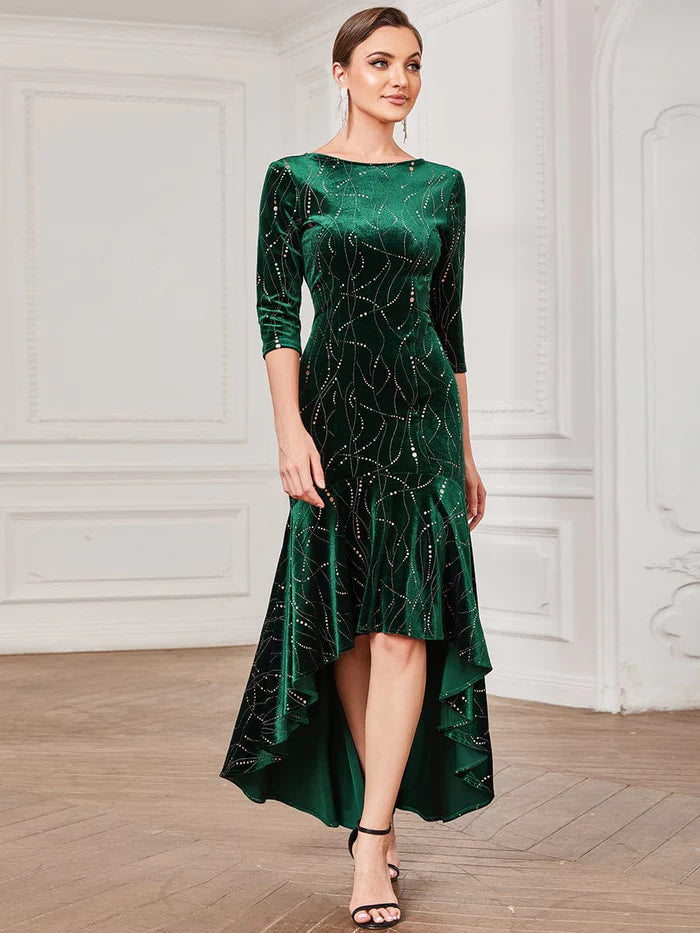 Robe de soirée moulante élégante en velours pour femme, coupe asymétrique 