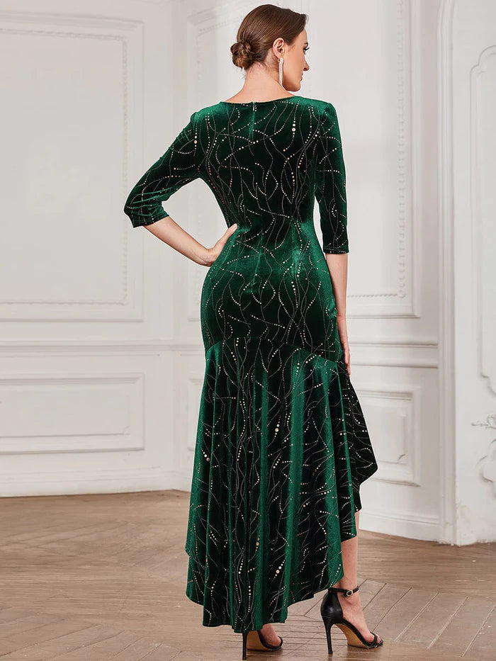 Robe de soirée moulante élégante en velours pour femme, coupe asymétrique 