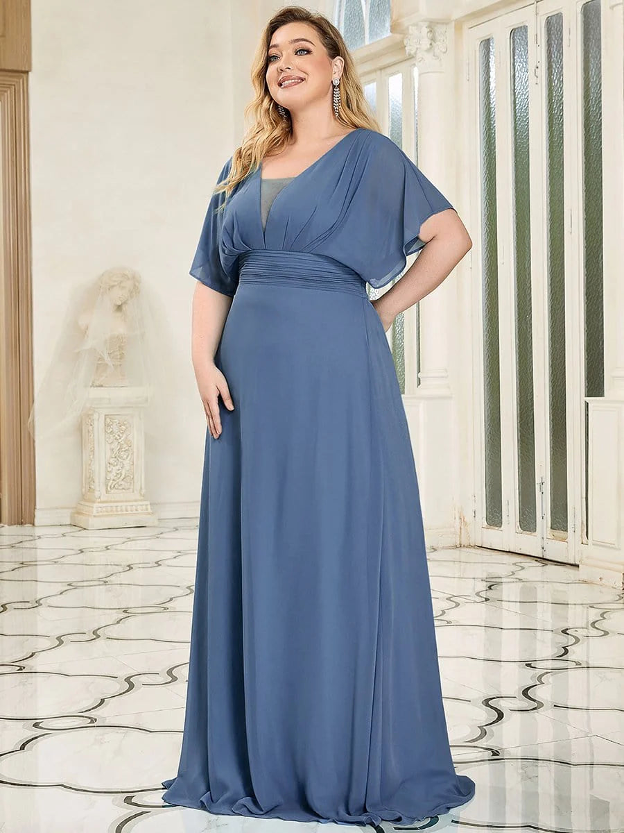 Chiffon-Maxi-Abendkleid mit Empire-Taille in Übergröße 