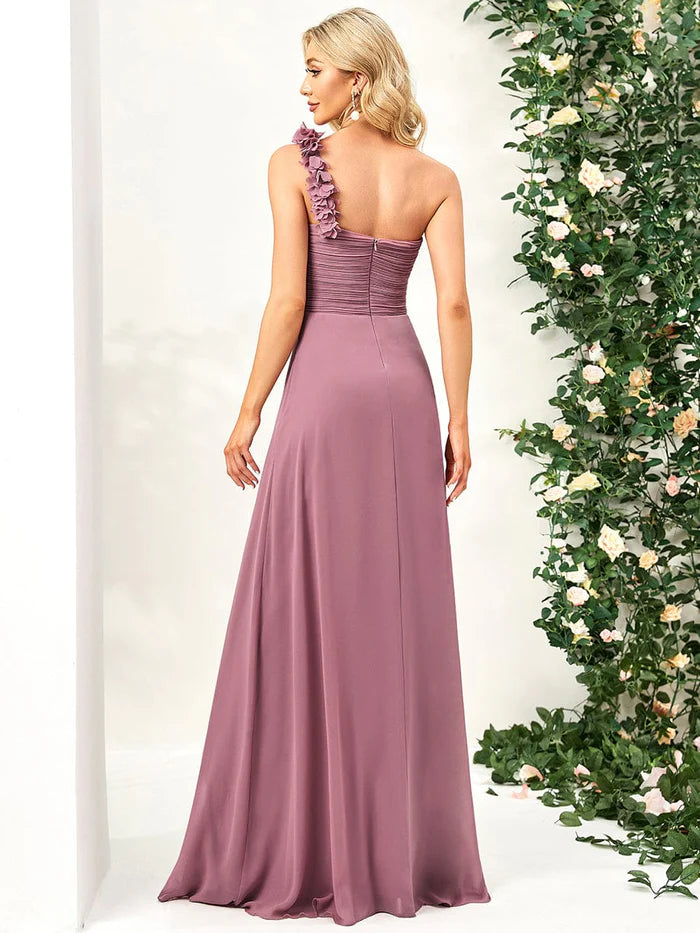 Chiffon One-Shoulder Maxi Lange Brautjungfernkleider für Damen 