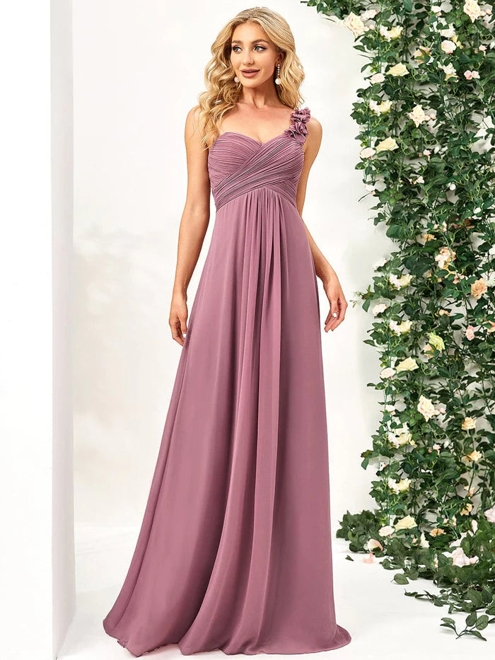 Chiffon One-Shoulder Maxi Lange Brautjungfernkleider für Damen 