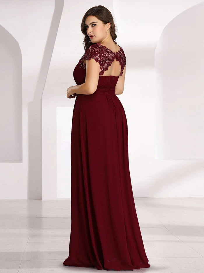 Langes, formelles Maxi-Abendkleid mit Spitzenärmeln in Übergröße 