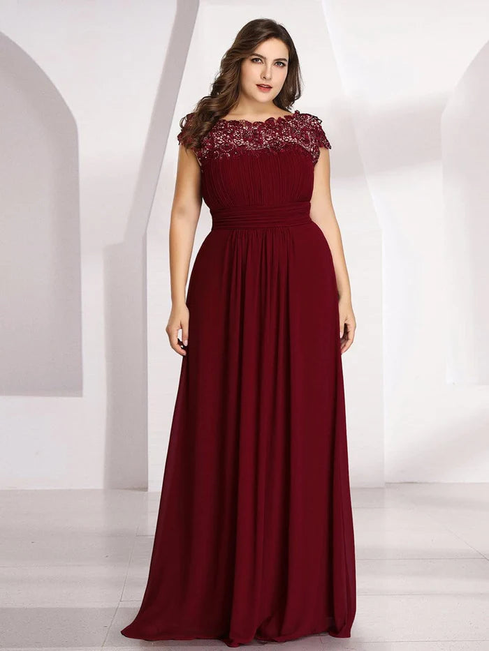Langes, formelles Maxi-Abendkleid mit Spitzenärmeln in Übergröße 