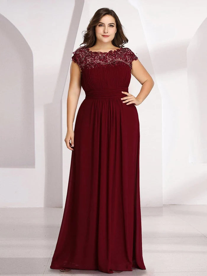 Langes, formelles Maxi-Abendkleid mit Spitzenärmeln in Übergröße 