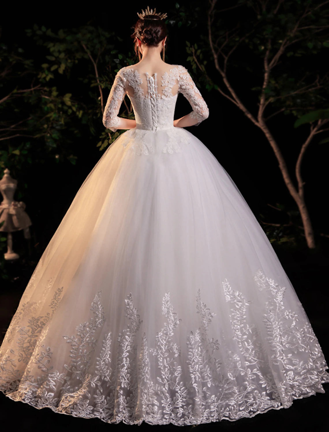 Empfang Formale Brautkleider Ballkleid Illusion Neck Halbarm Bodenlangen Spitze Brautkleider Mit Applikationen