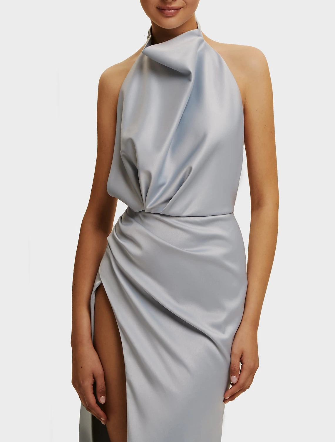 Etui-/Säulen-Ballkleider Elegantes Kleid Ball Hofschleppe Ärmellos Neckholder Herbst Hochzeitsgast Satin mit Schlitz Reine Farbe