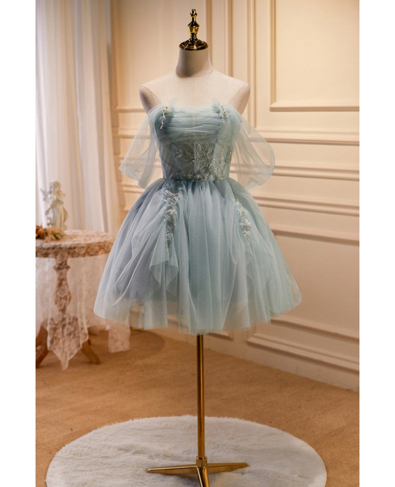 Robe de soirée courte élégante et sexy bleu ciel à bretelles et paillettes, sans manches, robe de cocktail plissée bleu ciel à dos nu