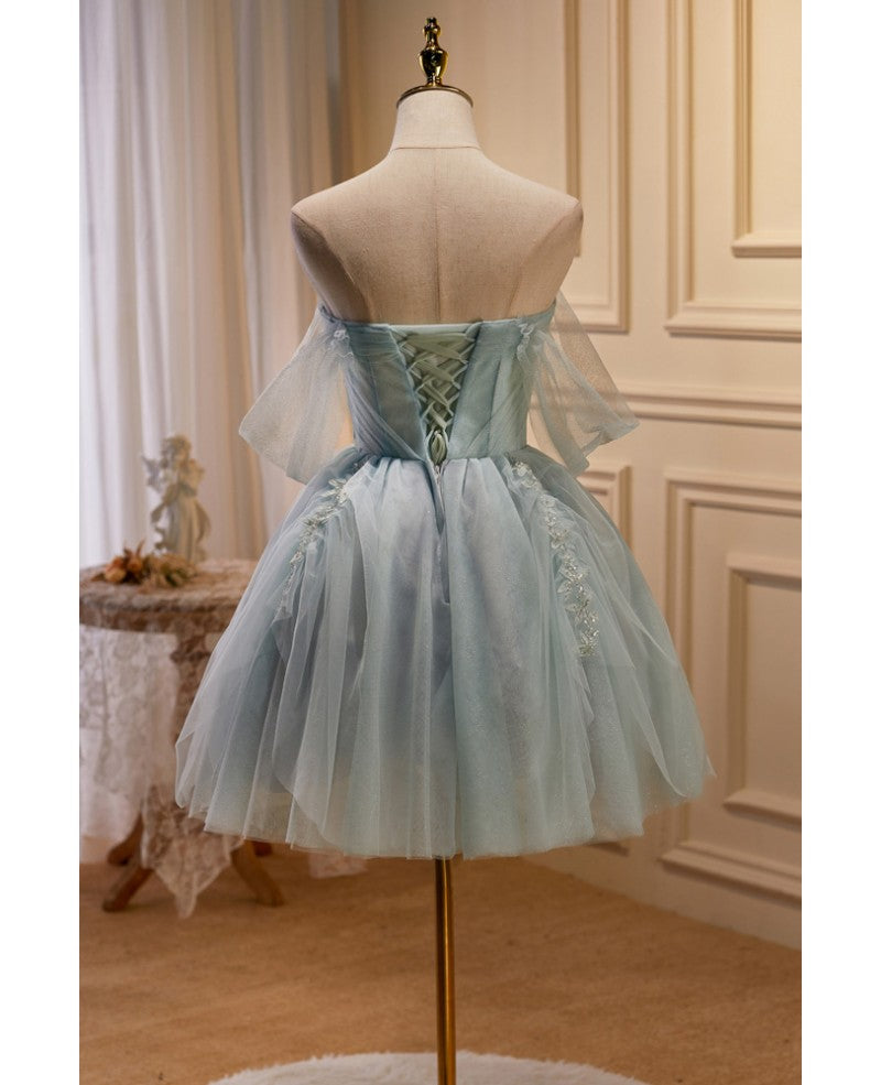 Robe de soirée courte élégante et sexy bleu ciel à bretelles et paillettes, sans manches, robe de cocktail plissée bleu ciel à dos nu