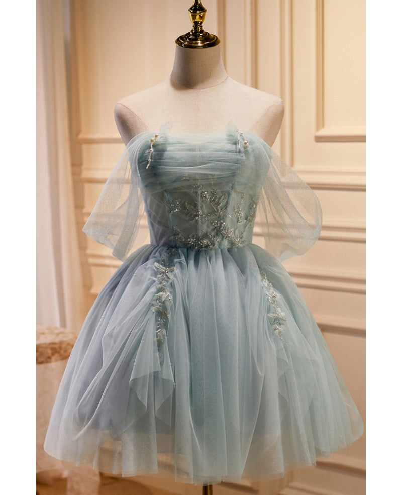 Robe de soirée courte élégante et sexy bleu ciel à bretelles et paillettes, sans manches, robe de cocktail plissée bleu ciel à dos nu