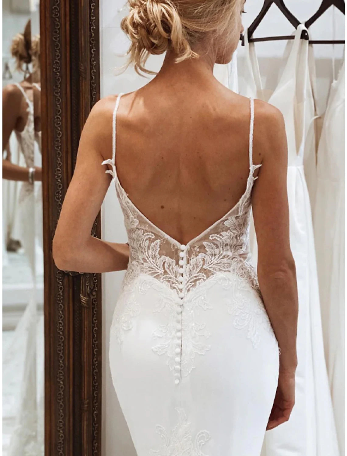 Empfang Formale Brautkleider Meerjungfrau/Trompete Camisole Ärmellos Hofschleppe Tüll Brautanzüge Brautkleider Mit Applikationen