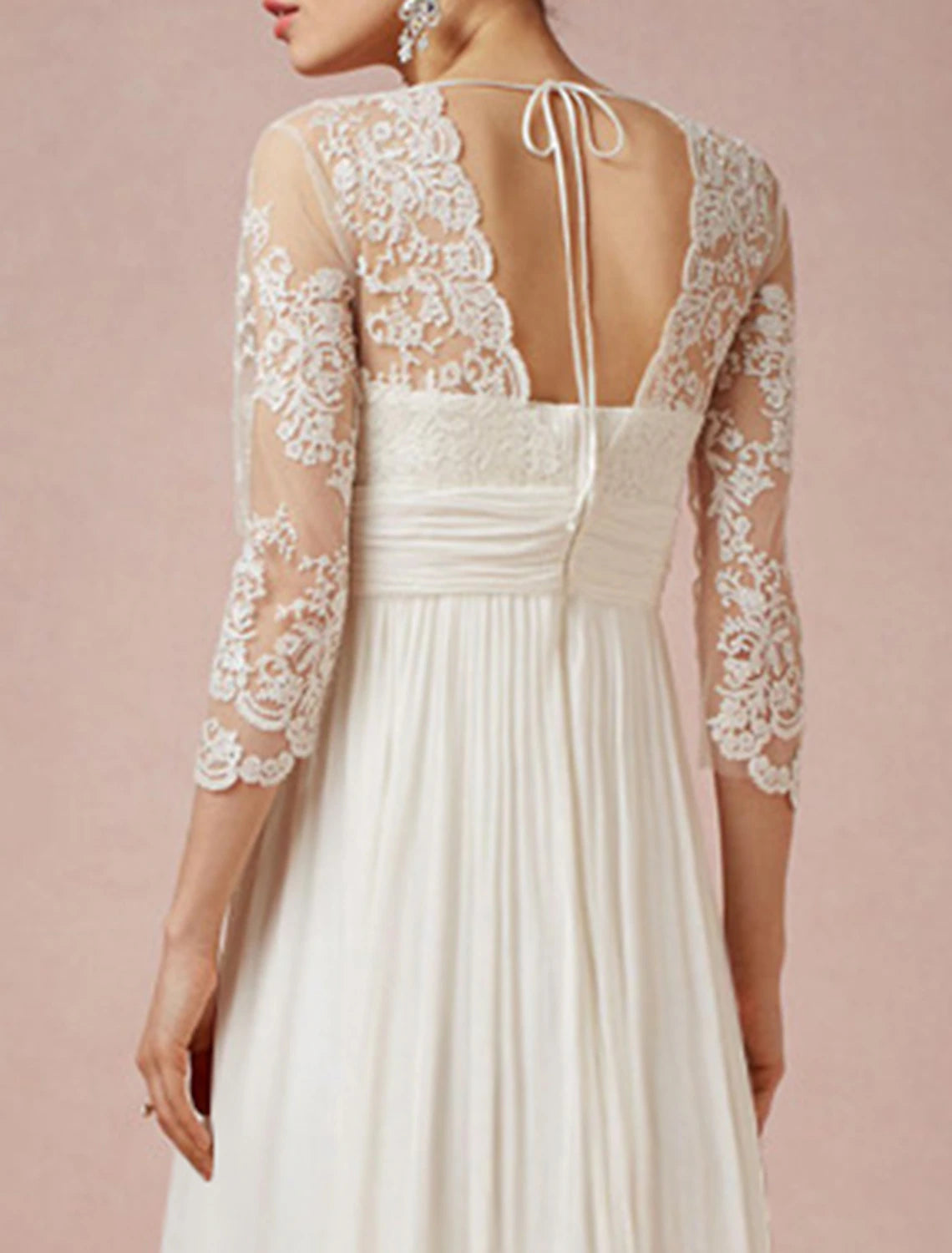 Reife Brautkleider Mantel / Spalte V-Ausschnitt 3/4 Länge Ärmel Asymmetrische Chiffon Brautkleider mit Falten gerüscht