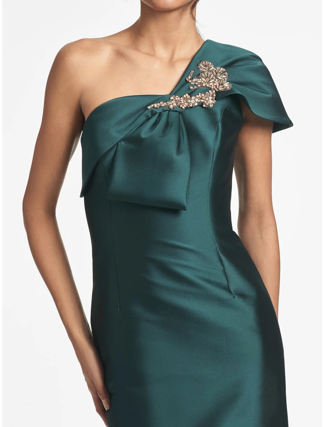Etuikleid/Säulenkleid Abendkleid Elegantes Kleid Formal Bodenlang Weihnachten Rot Grün Kleid Kurzarm One Shoulder Satin mit Schleife(n) Schulter Blume