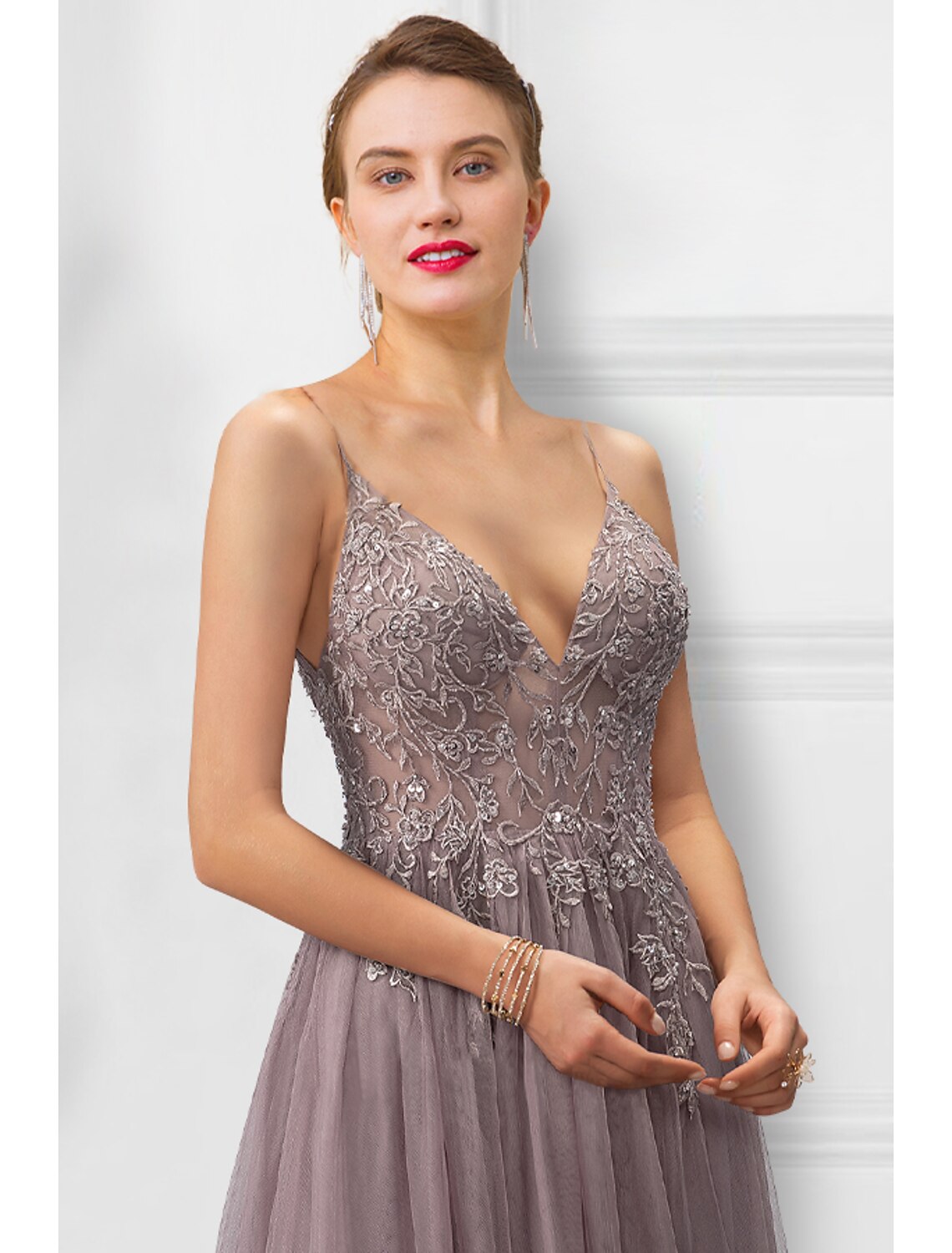 Robe de bal trapèze à fleurs, tenue de soirée, longueur au sol, sans manches, bretelles spaghetti, tulle avec fente