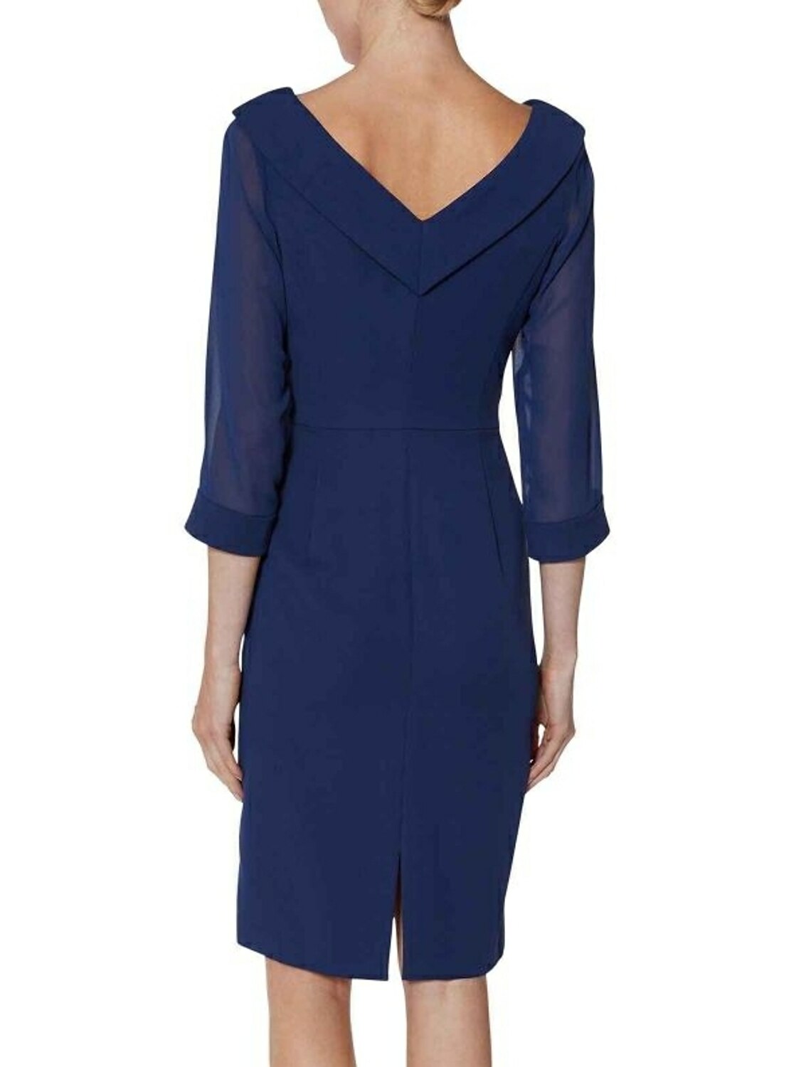 Etuikleid/Säulenkleid für die Brautmutter, Hochzeitsgast, Übergröße, V-Ausschnitt, knielang, Chiffon, 3/4-Ärmel, mit Schlitz vorne, Herbst