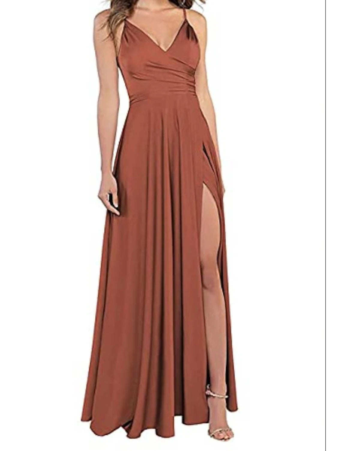 A-Linie Abendkleid Rot Grün Kleid Hochzeitsgast Abschlussball Bodenlang Ärmellos Spaghettiträger Brautjungfernkleid Satin mit Schlitz