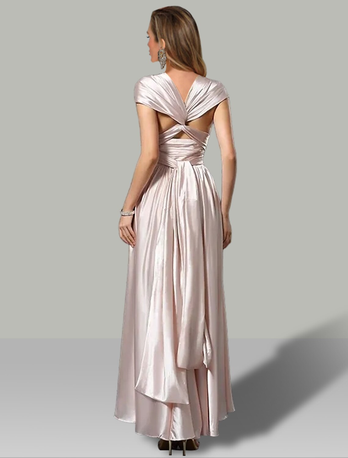 Robe de mariée trapèze asymétrique sans manches, col en V, convertible, en satin avec fronces