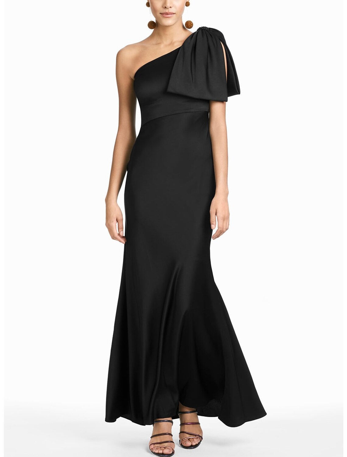 Etuikleid/Säulen-Abendkleid, Satin, elegantes Kleid, formell, bodenlang, ärmellos, eine Schulter, Satin mit Schmetterlings-Schulter, Blume