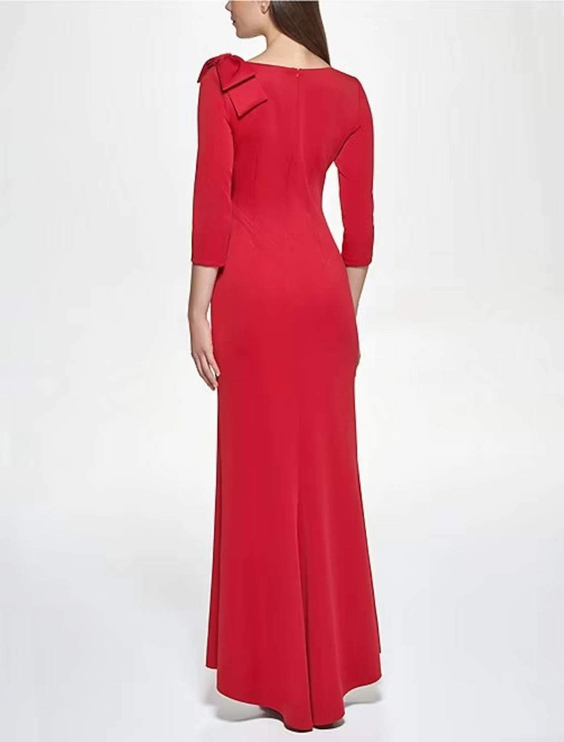Meerjungfrau/Trompete Abendkleid Elegantes Kleid Formale Teelänge 3/4 Länge Ärmel V-Ausschnitt Stretchstoff mit Shouder Blume