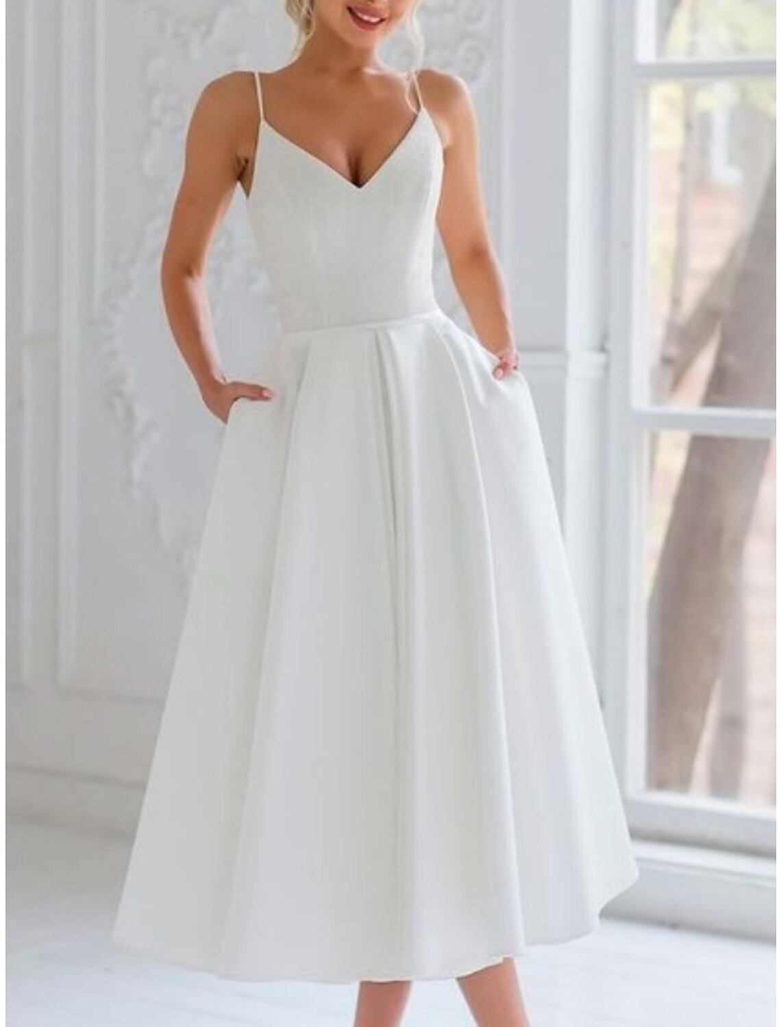 Einfache Brautkleider Brautkleider Zweiteiler Schulterfrei Kurzarm Sweep/Pinselzug Satin Brautanzüge Brautkleider Mit Rüschen