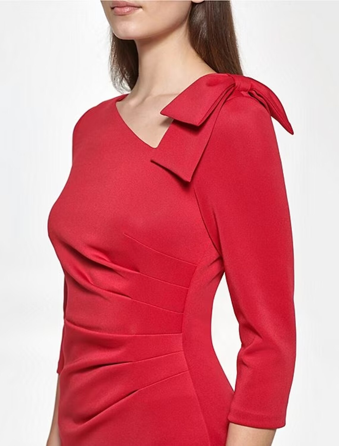 Meerjungfrau/Trompete Abendkleid Elegantes Kleid Formale Teelänge 3/4 Länge Ärmel V-Ausschnitt Stretchstoff mit Shouder Blume