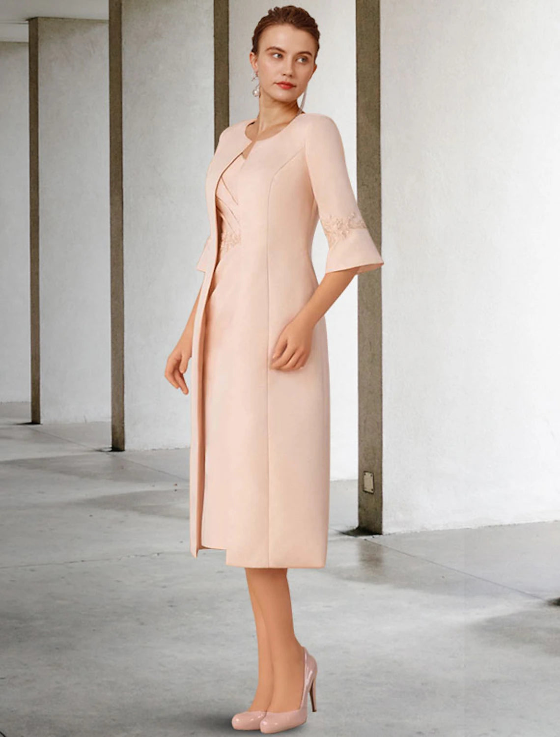 Zweiteiliger Jumpsuit für die Mutter der Braut, Kleid für Hochzeitsgäste, elegant, V-Ausschnitt, bodenlang, Chiffon, Spitze, kurze Ärmel, mit Schleife(n)