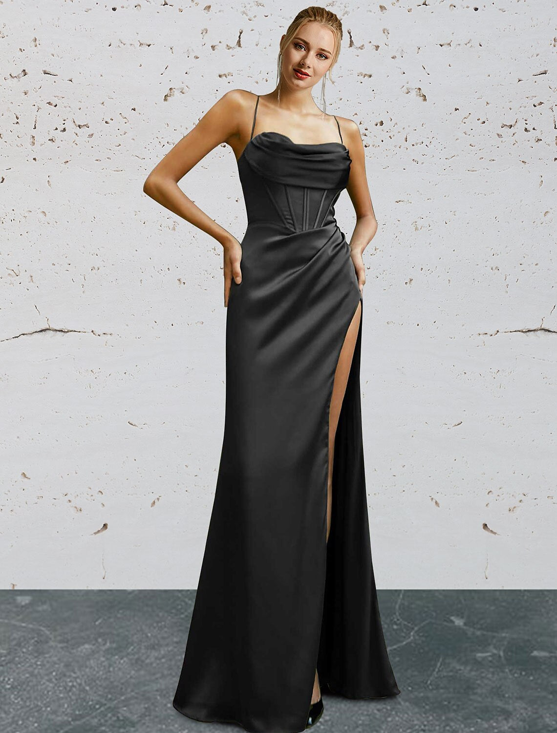 Robe de bal sirène/trompette vintage, longueur au sol, sans manches, décolleté en cœur, robe de demoiselle d'honneur, dos nu, avec fente, couleur pure