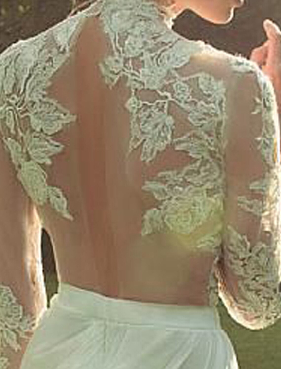 Robes de mariée de plage A-Line, col haut, manches longues, traîne courte, en mousseline de soie