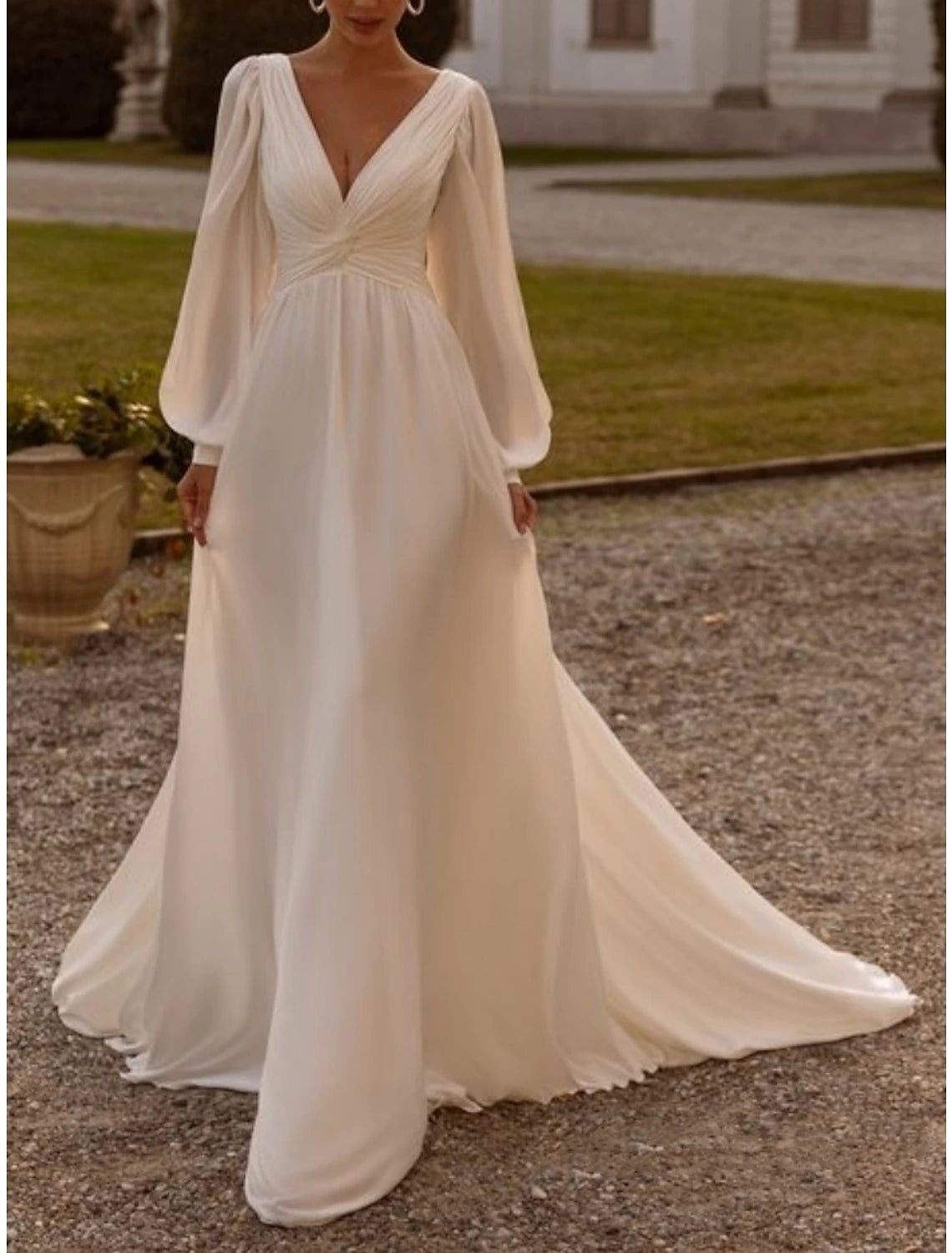 Einfache Brautkleider Brautkleider A-Linie Camisole Ärmellos Tee Länge Chiffon Brautkleider Mit Falten Einfarbig