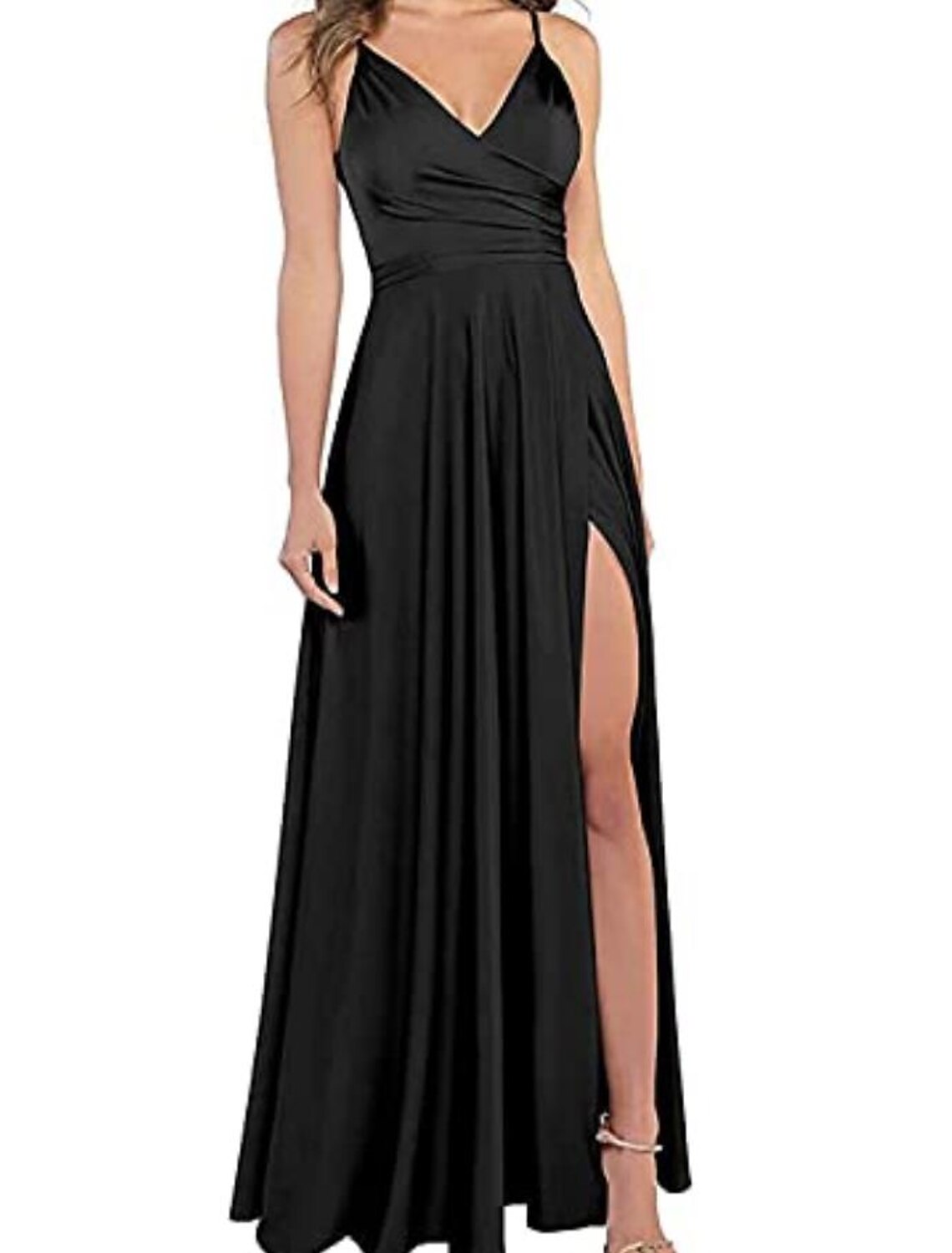 A-Linie Abendkleid Rot Grün Kleid Hochzeitsgast Abschlussball Bodenlang Ärmellos Spaghettiträger Brautjungfernkleid Satin mit Schlitz