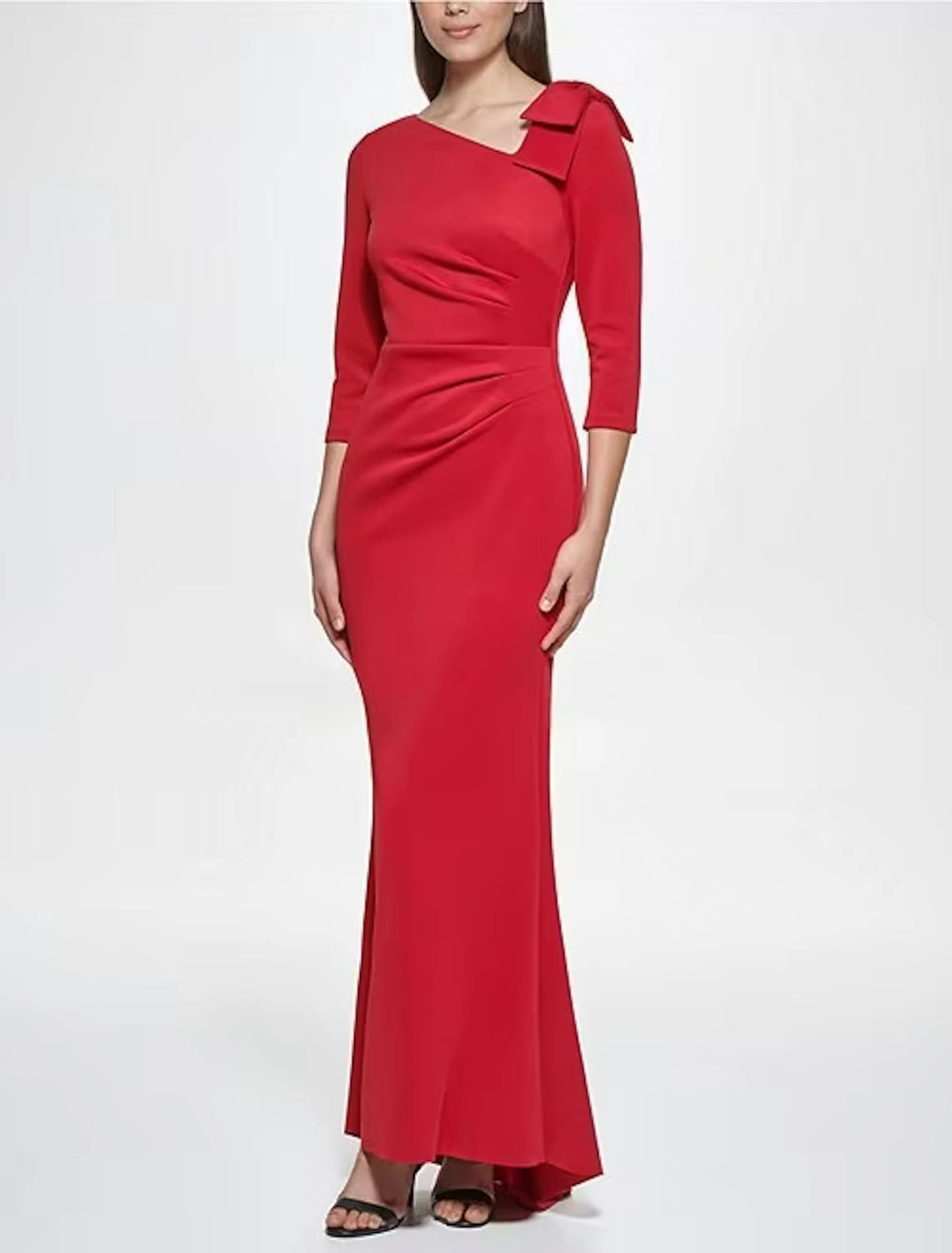 Meerjungfrau/Trompete Abendkleid Elegantes Kleid Formale Teelänge 3/4 Länge Ärmel V-Ausschnitt Stretchstoff mit Shouder Blume