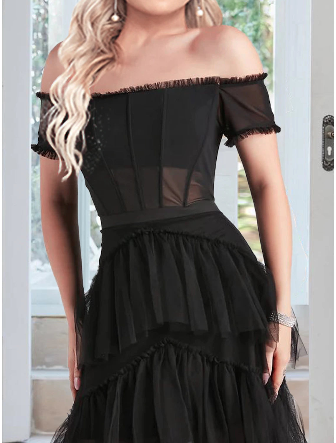 Ball Gown Prom Dresses Corsets Dress Masquerade Prom Floor Length Sleeveless Off Shoulder Tulle with Ruffles Pure Color