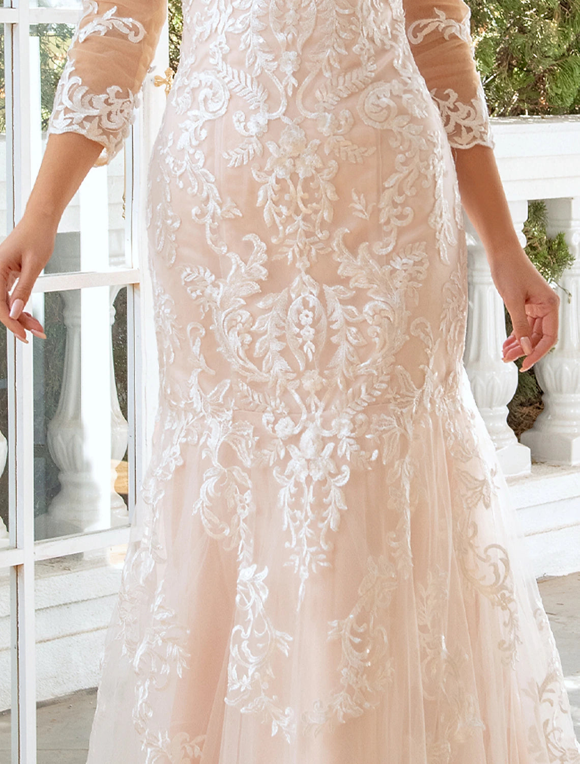 Robes de mariée de fiançailles formelles d'automne sirène / trompette chérie manches longues balayage / pinceau traîne robes de mariée en dentelle avec des appliques