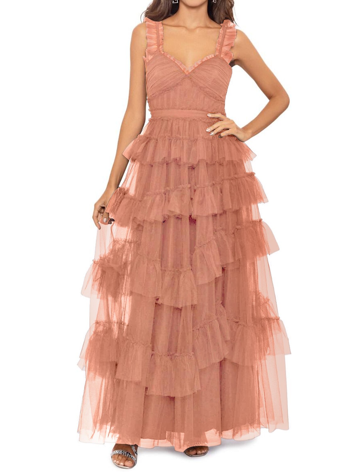 Ball Gown Prom Dresses Tiered Plisse Dress Masquerade Prom Floor Length Sleeveless Sweetheart Tulle Ladder Back with Pure Color