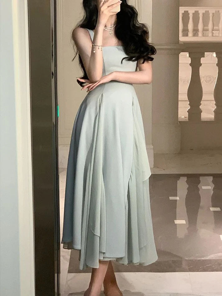 Robe de bal élégante en mousseline de soie à coupe trapèze avec bords à volants pour des robes encore plus élégantes