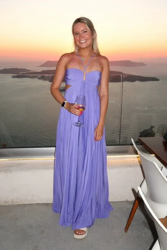 Lavender A-Line Halter Sleeveless Cut-Out Maxi Dress