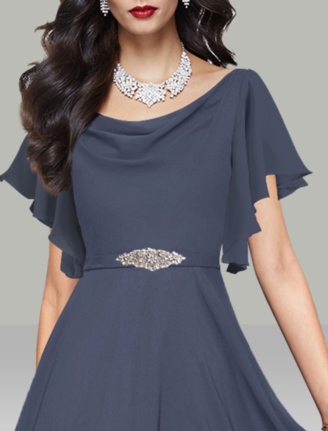 Robe de mariée trapèze élégante, robe de cocktail, Kentucky Derby, longueur thé, manches courtes, col bénitier, ceinture en mousseline avec strass