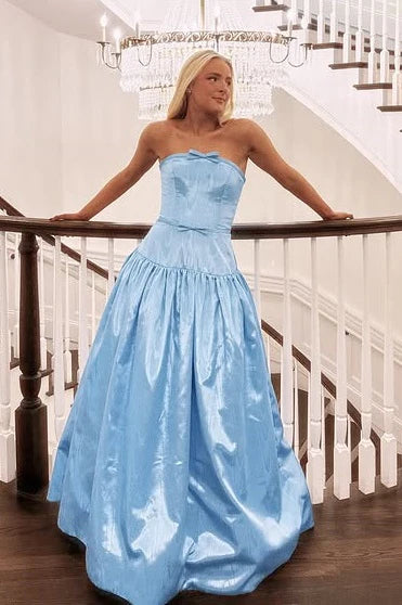 Light Blue Ball-Gown Strapless Corset-Back Prom Dress