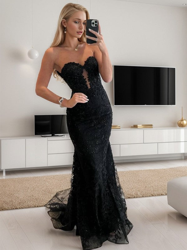 Robe de bal élégante en dentelle décalcomanie et dentelle longue sans manches à épaules dénudées