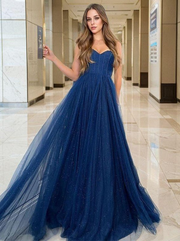 A-shaped Sweetheart Sweeping Thin Gauze Tight Chest and Floor Length Prom Dress