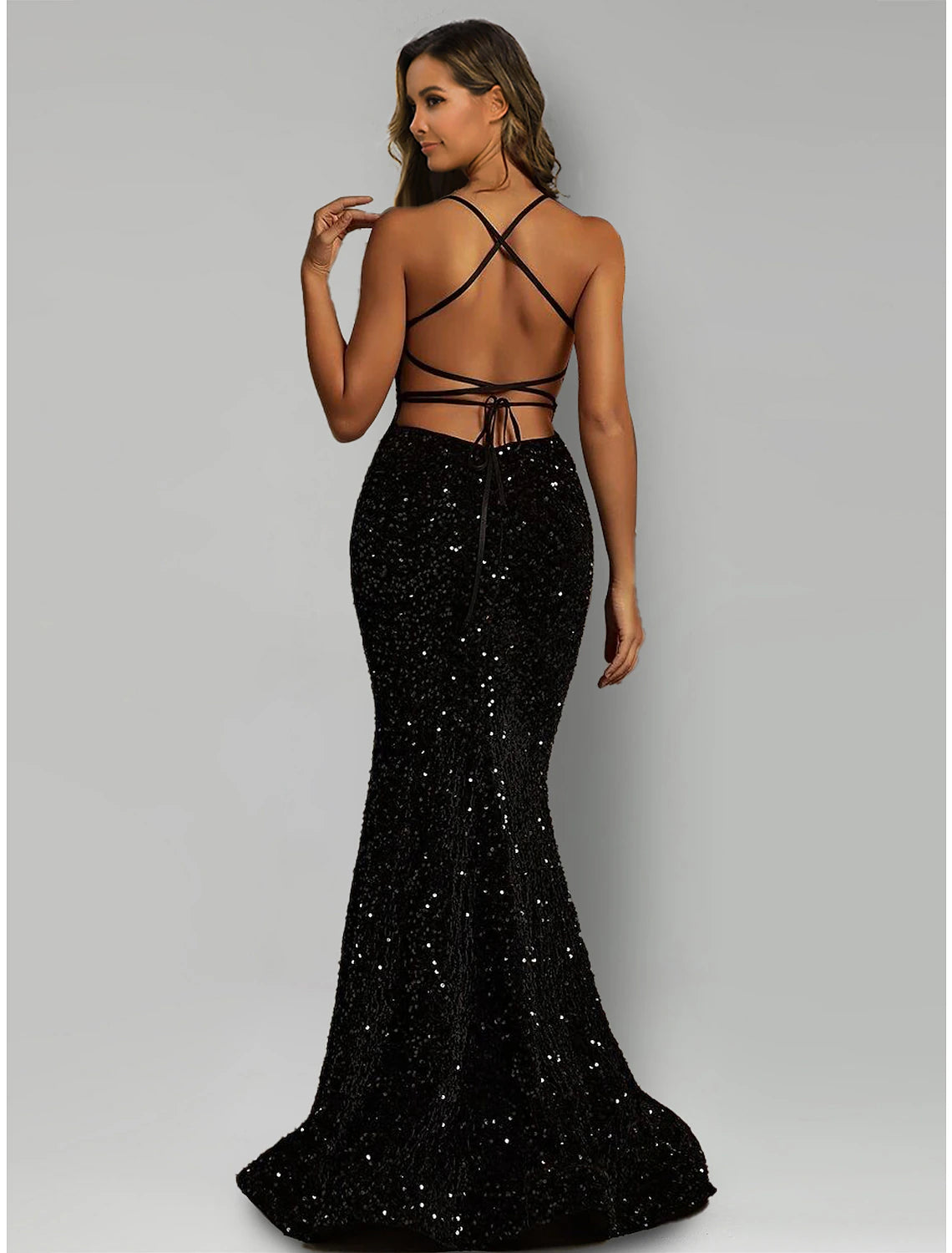 Meerjungfrau/Trompete Abendkleid Sparkle &amp; Shine Kleid Formelles Black Tie Sweep/Pinselzug Ärmellos Neckholder Pailletten mit Pailletten