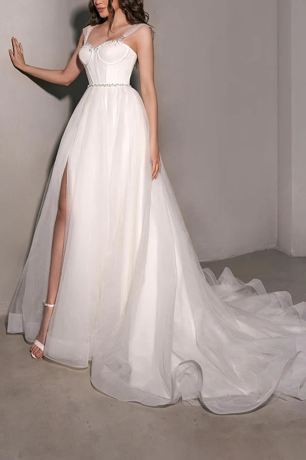 A Line Sweetheart Bead Chiffon Simple Wedding Dress