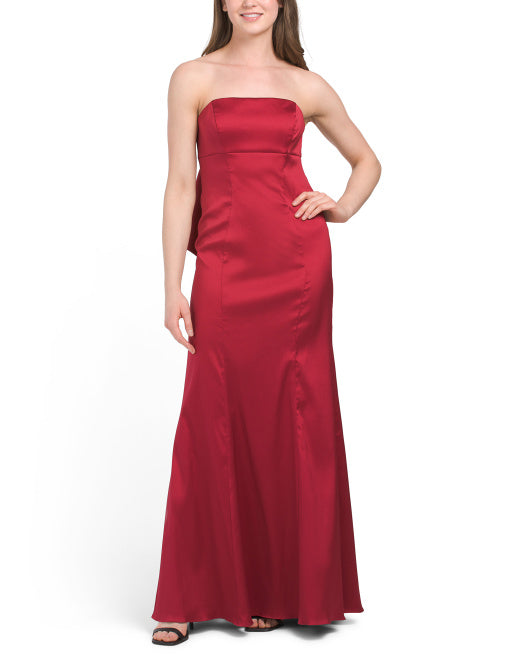 Back bow  strapless sleeveless prom dress