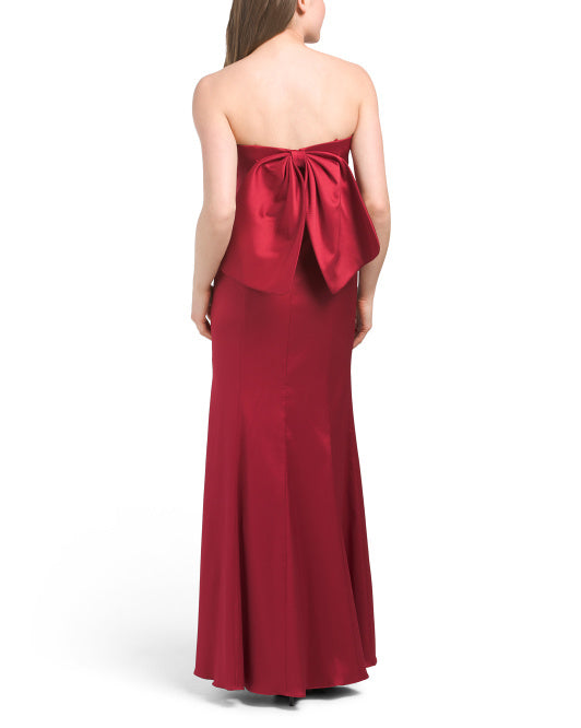 Back bow  strapless sleeveless prom dress