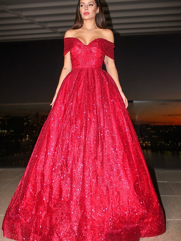 Robe de bal à épaules dénudées, sans manches, à volants en satin, longueur au sol
