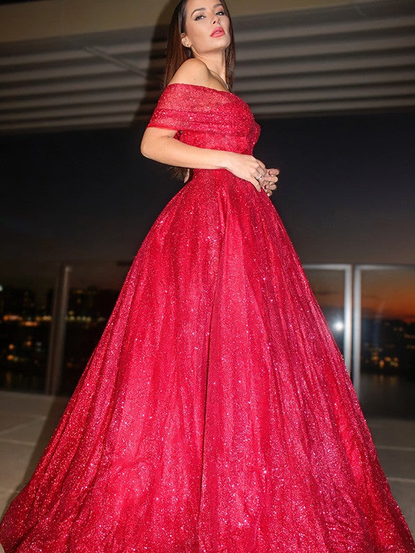 Robe de bal à épaules dénudées, sans manches, à volants en satin, longueur au sol