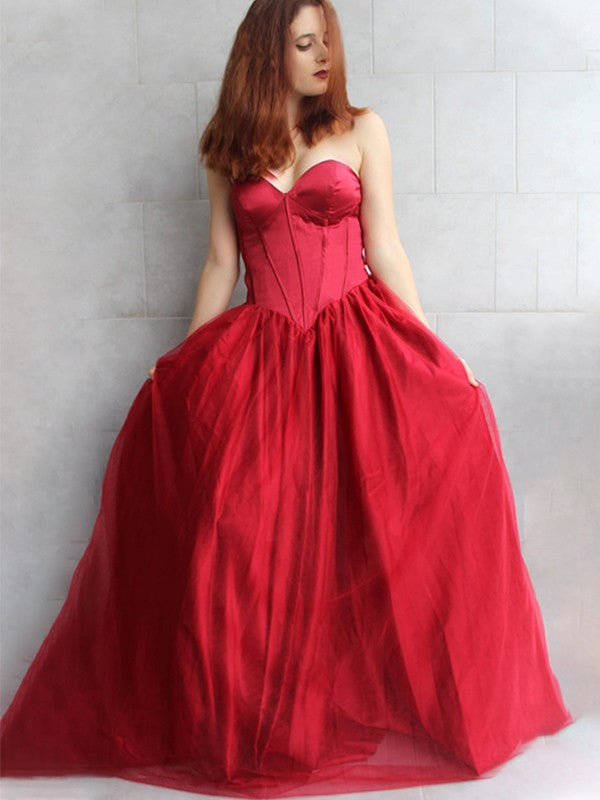 Ball Gown Sleeveless Tulle With Ruffles Sweetheart Floor-Length Dresses