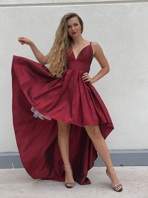 A-Line/Princess Spaghetti Straps Taffeta Ruffles Sleeveless Asymmetrical Homecoming Dresses