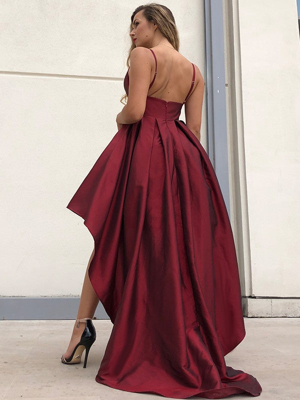 A-Line/Princess Spaghetti Straps Taffeta Ruffles Sleeveless Asymmetrical Homecoming Dresses